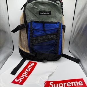 Supreme Ripstop Utility Backpack in Olive Green, Royal Blue & Tan